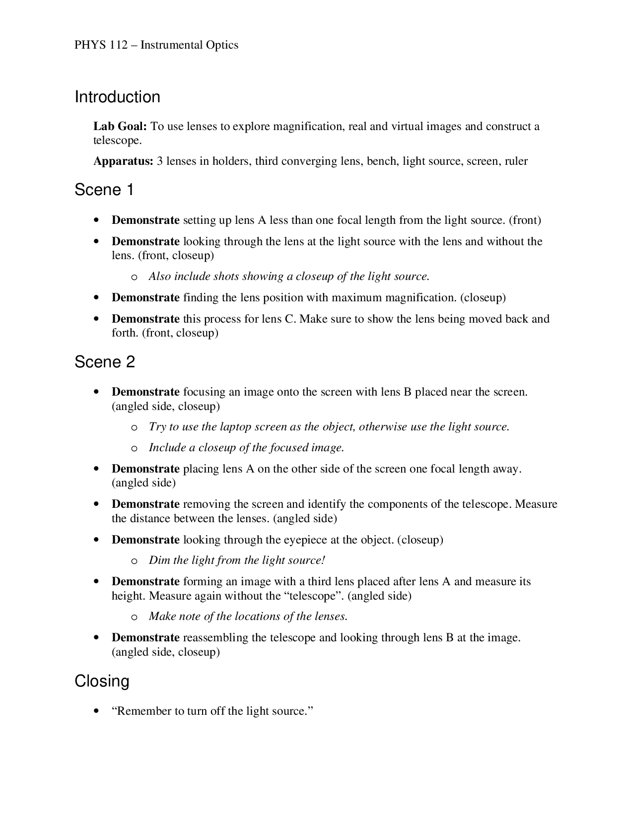 Outline for the video.