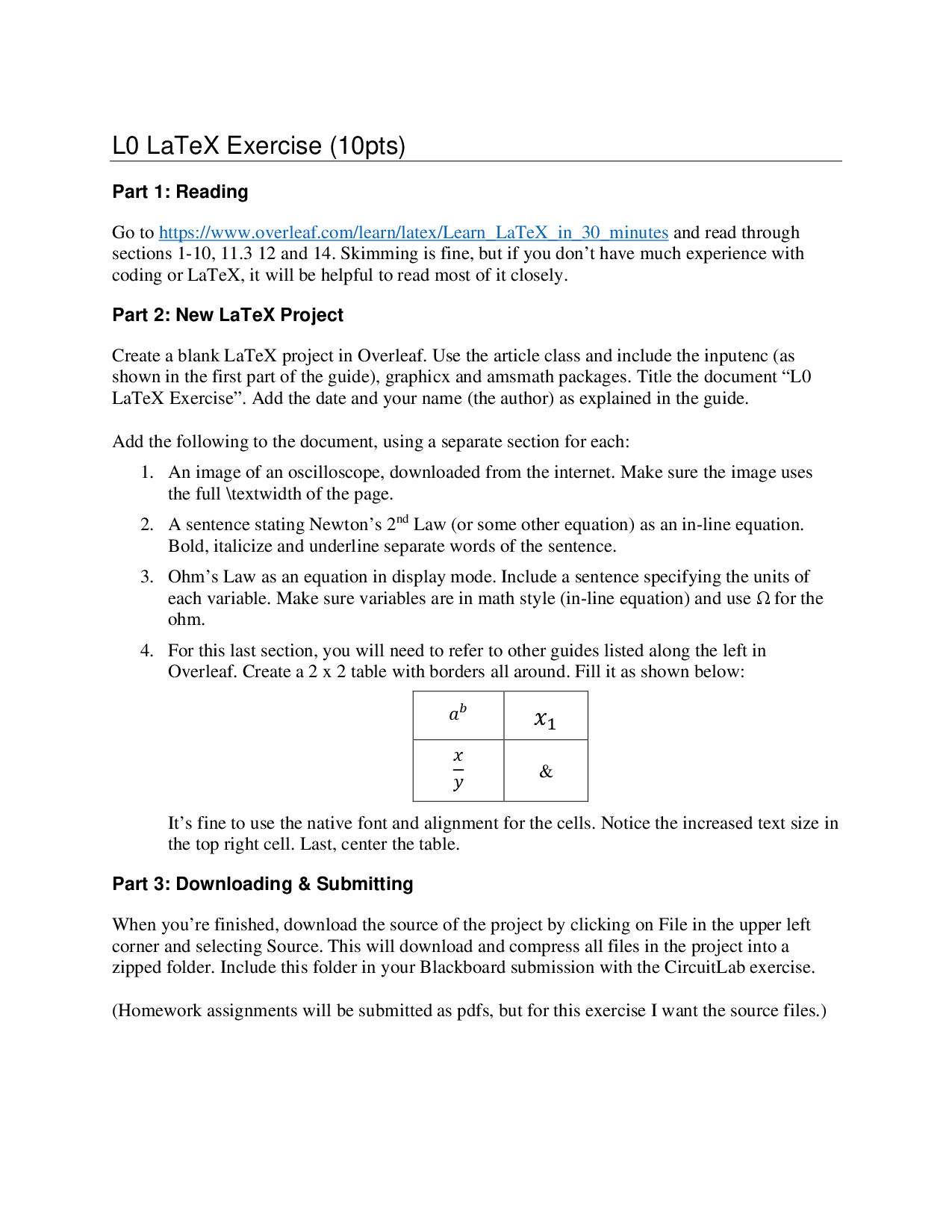 Homework instructions.